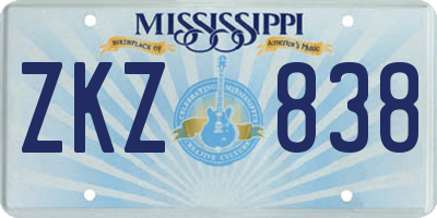 MS license plate ZKZ838