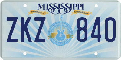 MS license plate ZKZ840