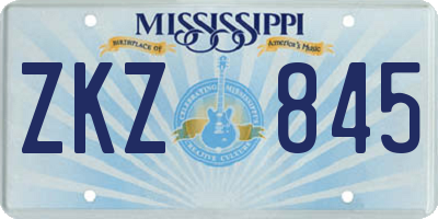 MS license plate ZKZ845