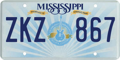 MS license plate ZKZ867