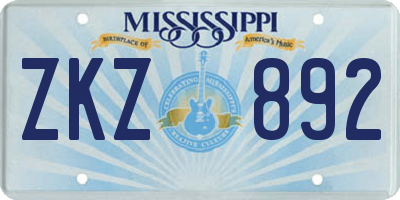 MS license plate ZKZ892