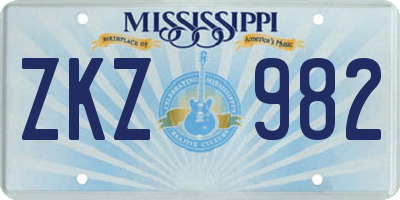 MS license plate ZKZ982