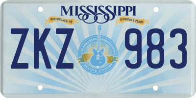 MS license plate ZKZ983
