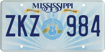 MS license plate ZKZ984