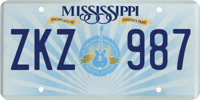 MS license plate ZKZ987