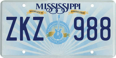 MS license plate ZKZ988