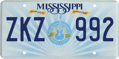 MS license plate ZKZ992