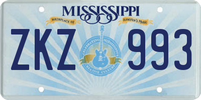 MS license plate ZKZ993