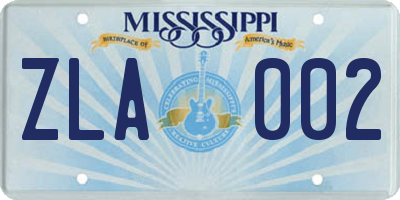 MS license plate ZLA002