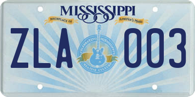 MS license plate ZLA003
