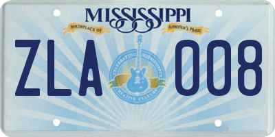 MS license plate ZLA008