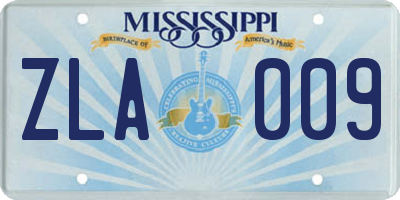 MS license plate ZLA009
