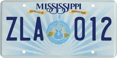 MS license plate ZLA012