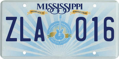 MS license plate ZLA016