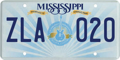 MS license plate ZLA020