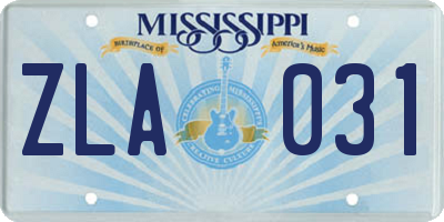 MS license plate ZLA031