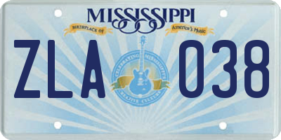 MS license plate ZLA038