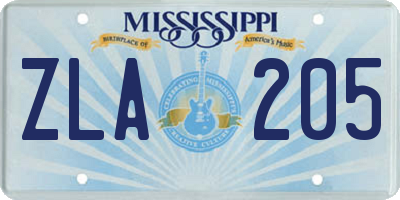 MS license plate ZLA205