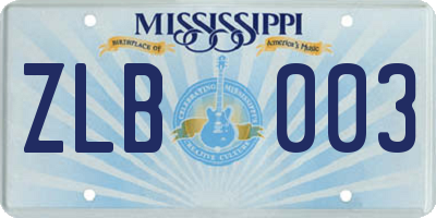 MS license plate ZLB003