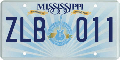 MS license plate ZLB011