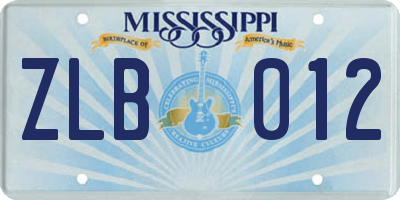 MS license plate ZLB012