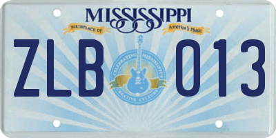 MS license plate ZLB013