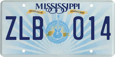 MS license plate ZLB014