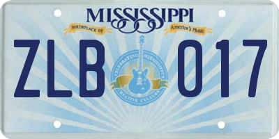 MS license plate ZLB017