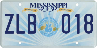 MS license plate ZLB018