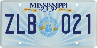 MS license plate ZLB021