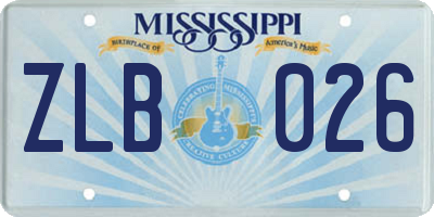MS license plate ZLB026