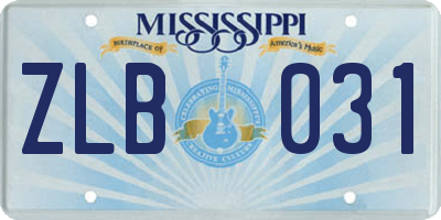 MS license plate ZLB031