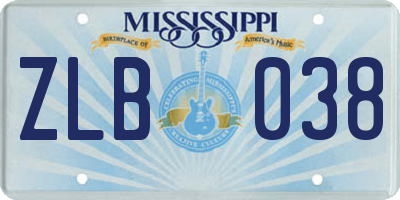 MS license plate ZLB038