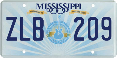 MS license plate ZLB209