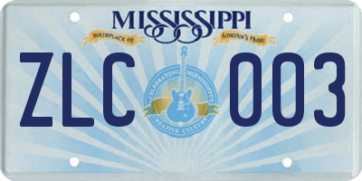 MS license plate ZLC003