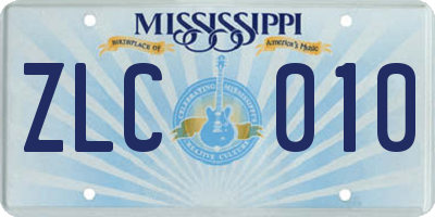 MS license plate ZLC010