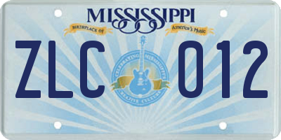 MS license plate ZLC012