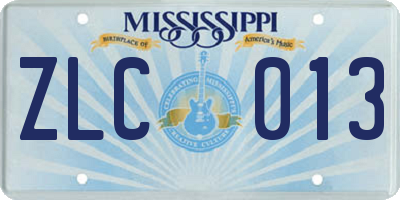 MS license plate ZLC013