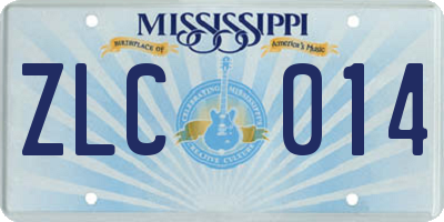 MS license plate ZLC014