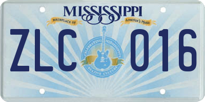 MS license plate ZLC016