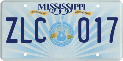 MS license plate ZLC017