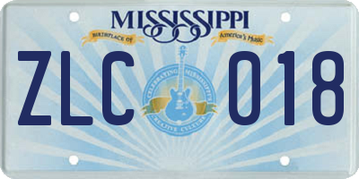 MS license plate ZLC018