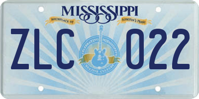 MS license plate ZLC022