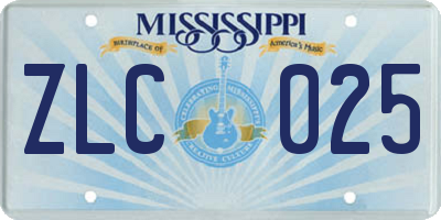 MS license plate ZLC025