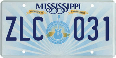 MS license plate ZLC031