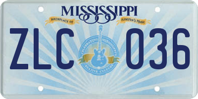 MS license plate ZLC036