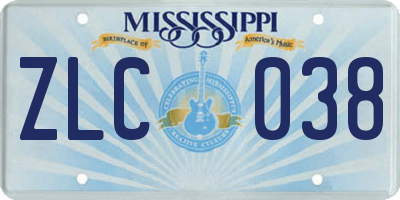 MS license plate ZLC038