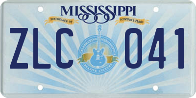 MS license plate ZLC041