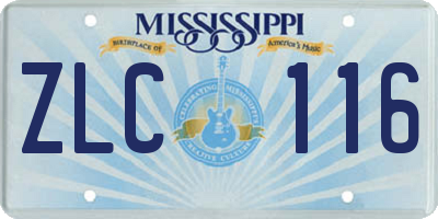 MS license plate ZLC116
