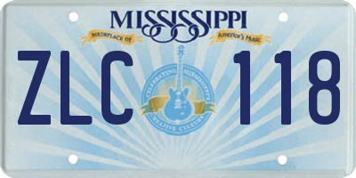 MS license plate ZLC118